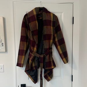Amazon Women's Plaid Cape Jacket - Burgundy and Mustard